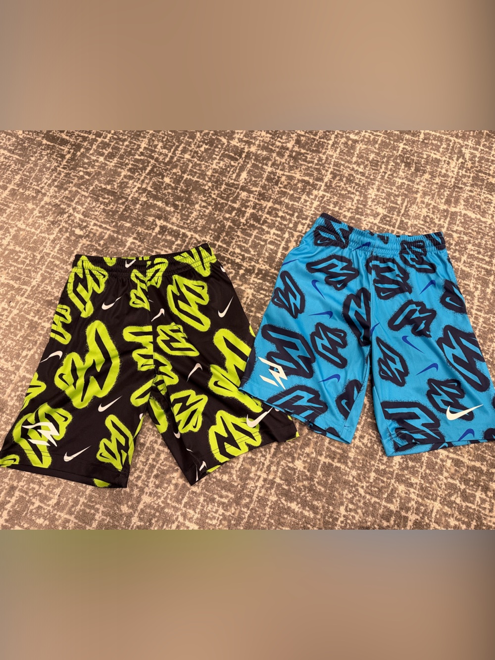 Nike 3 Brand Youth Black & Neon Green &  Blue Graphic Athletic Shorts Set